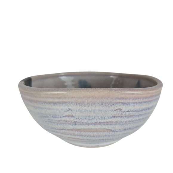 Handmade Stoneware Pottery Bowl Blue Gray Brushstroke Design Small Dish Glazed - Picture 10 of 10
